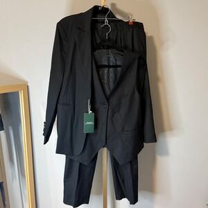 Allegra K Womens 3 Piece Suit Set Blazer Vest Trousers Black Size 12 NWT